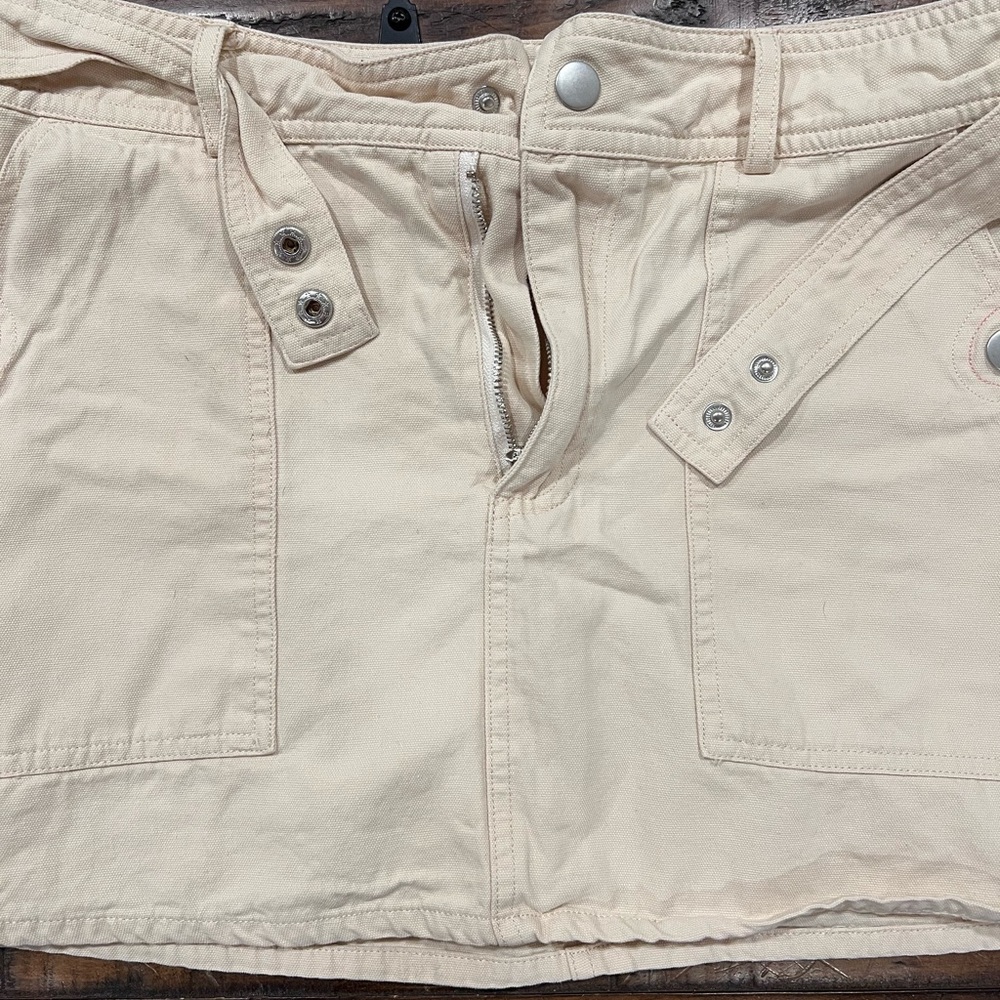 Vintage Y2K PAC Sun Denim Mini Skirt Women's Size Med Khaki Cargo Pockets